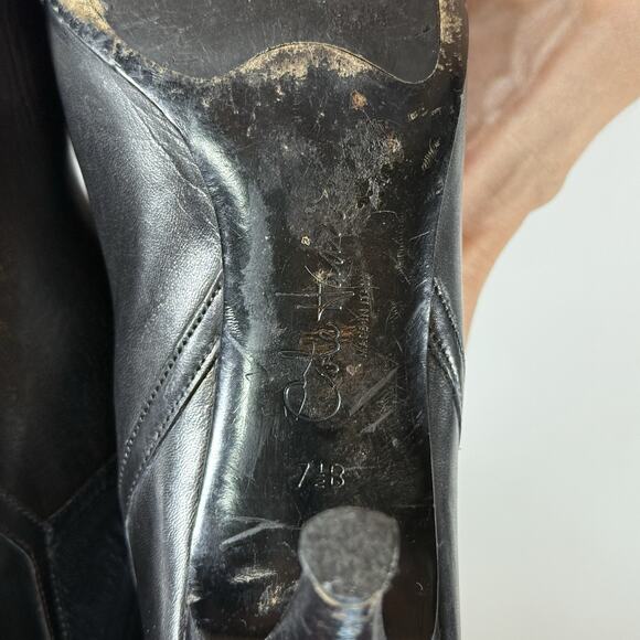 Cole Hann Vtg Leather Knee High Slouchy Almond Toe Heel Boots Black Wms Sz 7.5 - Picture 7 of 16